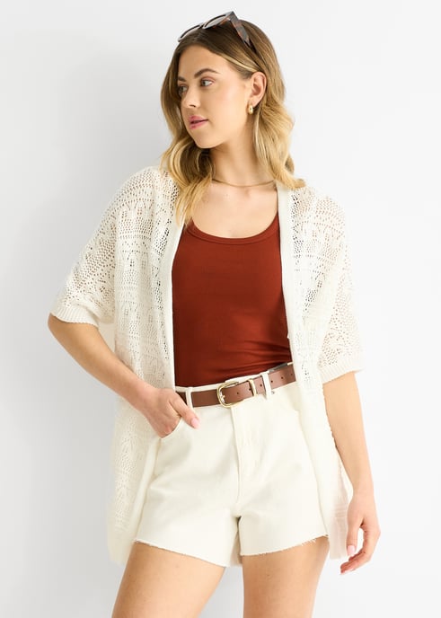 Vit virkad stickad cardigan kant i kant - Image 4