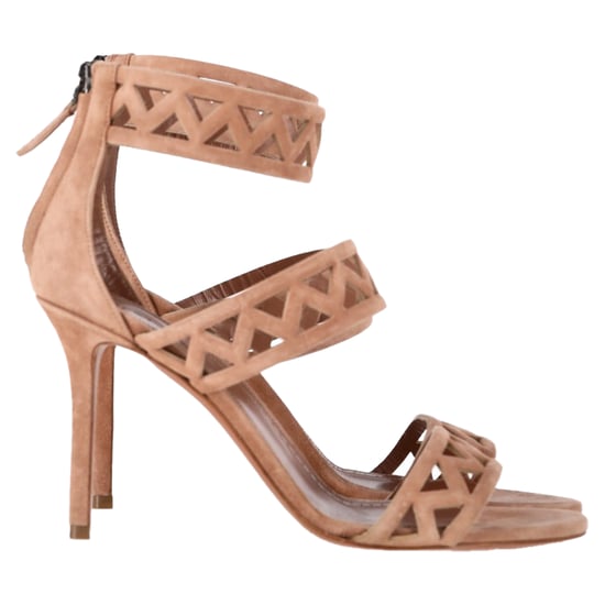Alaïa 90 Laser-Cut Sandals in Nude Suede - Image 1