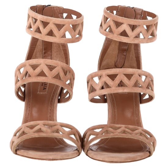 Alaïa 90 Laser-Cut Sandals in Nude Suede - Image 2