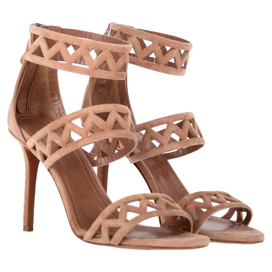 Alaïa 90 Laser-Cut Sandals in Nude Suede - Image 4