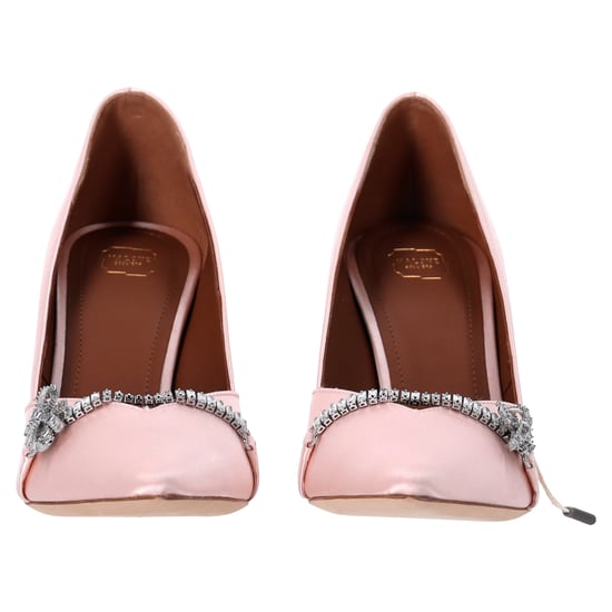 Malone Soulier Embellished Pointed Pumps in Light Pink Satin - Image 3