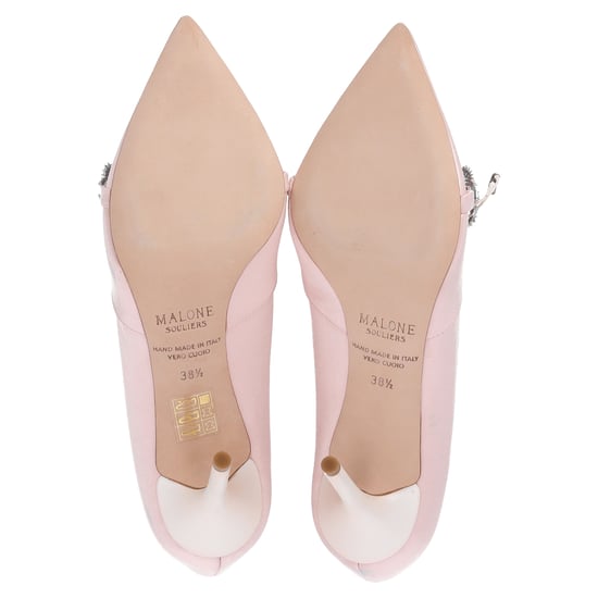 Malone Soulier Embellished Pointed Pumps in Light Pink Satin - Image 6