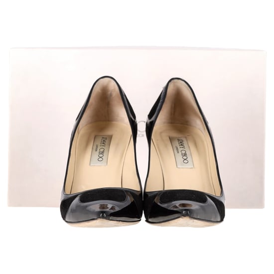 Jimmy Choo Suede Trimmed Pointed Toe Pumps in Black Patent Leather - Image 2