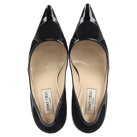 Jimmy Choo Suede Trimmed Pointed Toe Pumps in Black Patent Leather - Image 4