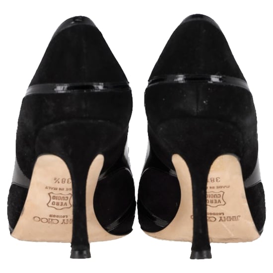 Jimmy Choo Suede Trimmed Pointed Toe Pumps in Black Patent Leather - Image 6
