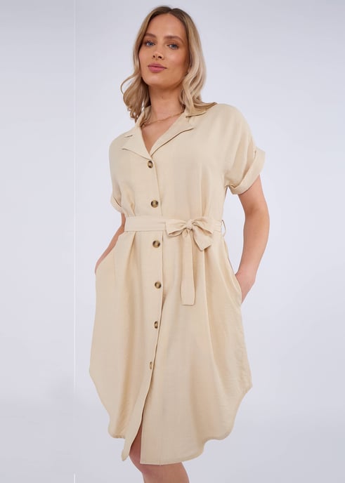 Beige Utility Belted Oversized Viscose Shirt Dress - Image 3