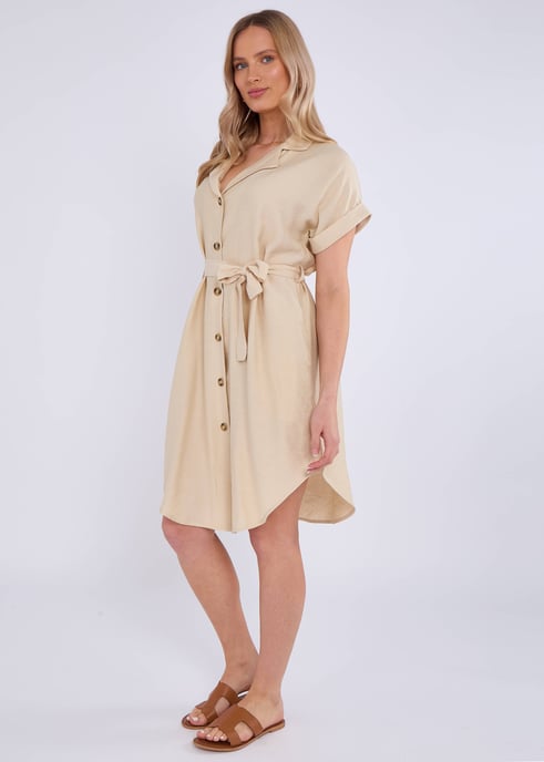 Beige Utility Belted Oversized Viscose Shirt Dress - Image 4