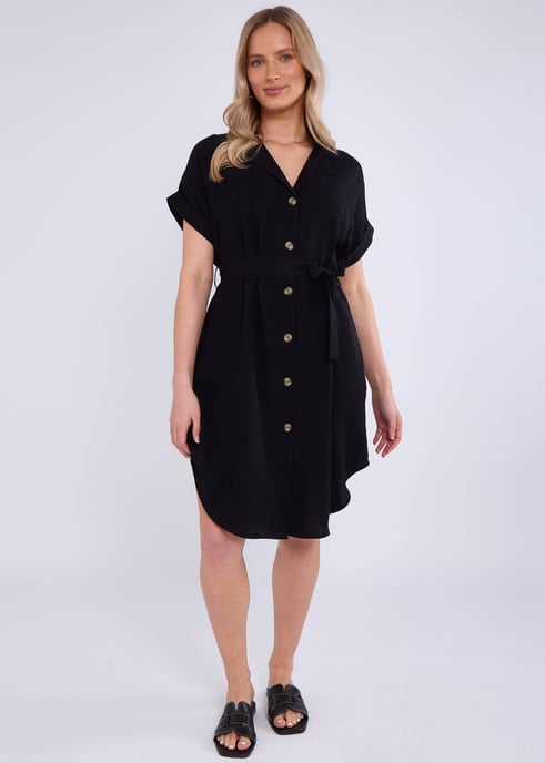 Black Utility Belted Oversized Viscose Shirt Dress - Image 1