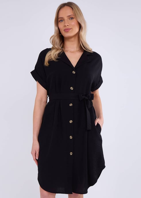 Black Utility Belted Oversized Viscose Shirt Dress - Image 3