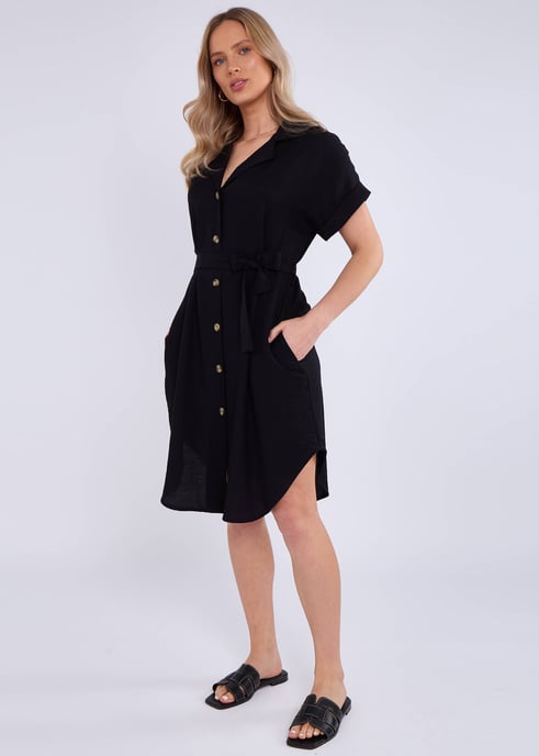 Black Utility Belted Oversized Viscose Shirt Dress - Image 4