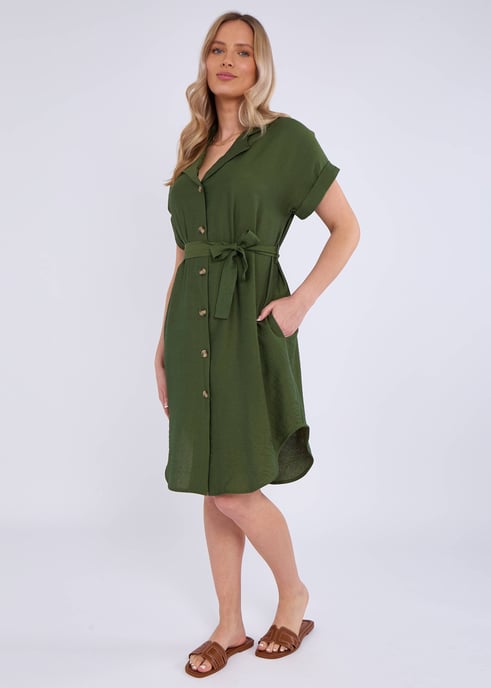 Khaki Utility Belted Oversized Viscose Shirt Dress - Image 1