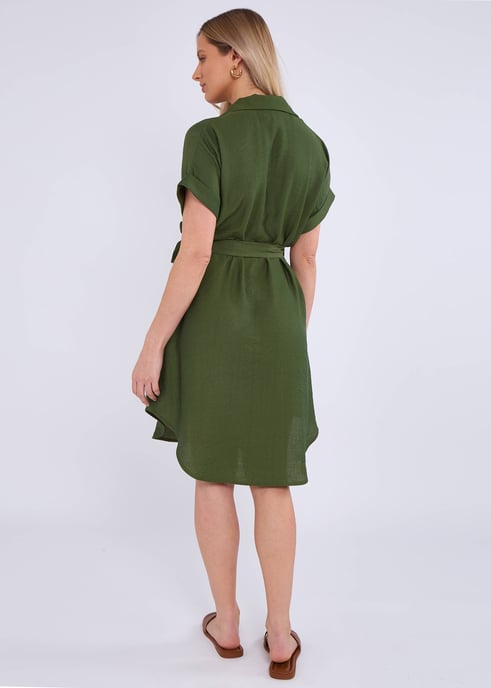 Khaki Utility Belted Oversized Viscose Shirt Dress - Image 2