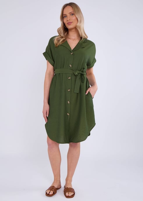 Khaki Utility Belted Oversized Viscose Shirt Dress - Image 4