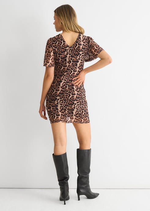 Brown Animal Mesh Stretch Mini Dress - Image 2