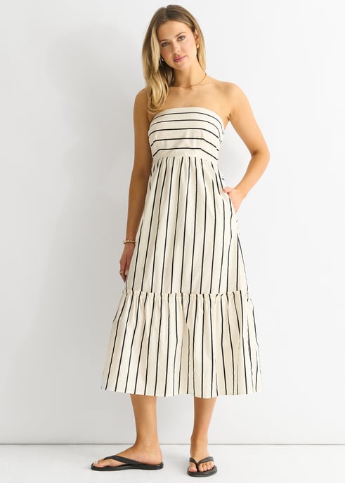 Stripe Cotton Bardot Smock Midi Dress - Image 1