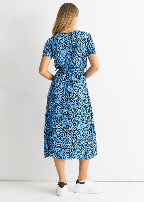 Short Sleeve Animal Print Wrap Front Midi Dress - Image 2
