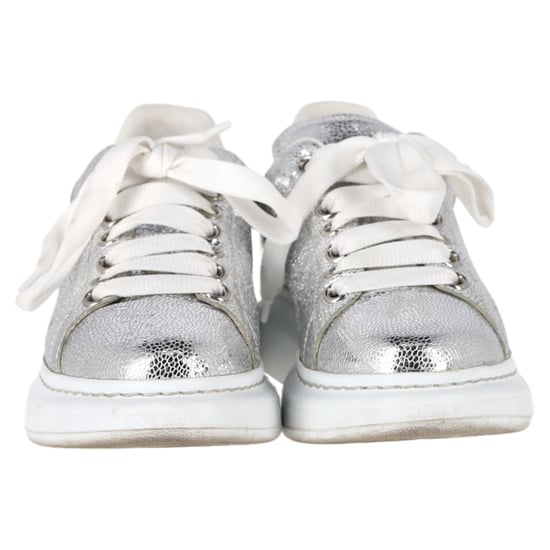 Alexander Mcqueen Oversized Sneakers in Metallic Silver Leather - Image 3
