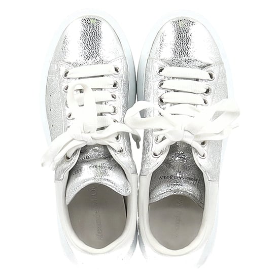 Alexander Mcqueen Oversized Sneakers in Metallic Silver Leather - Image 4