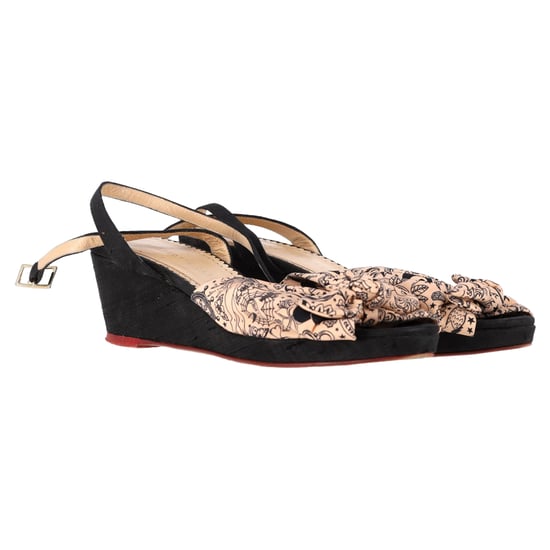 Charlotte Olympia Printed Bow Wedge Sandals in Peach Satin - Image 4