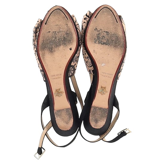 Charlotte Olympia Printed Bow Wedge Sandals in Peach Satin - Image 6