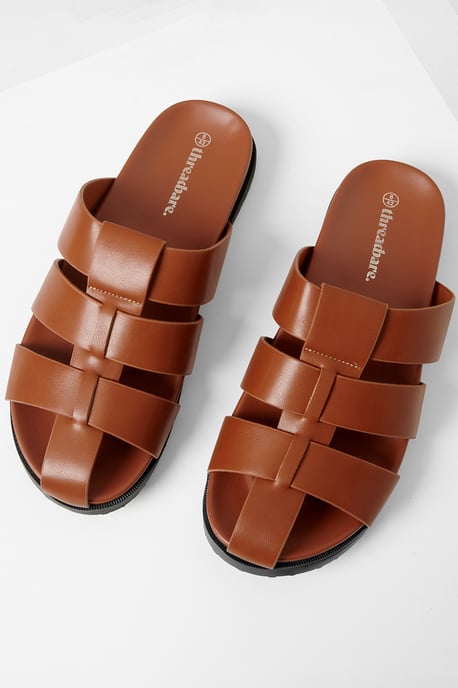 Tan Gladiator Slip-On Sandals - Image 2