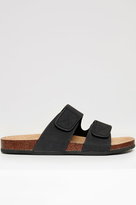 Black Faux Suede Two Strap Sandals - Image 1