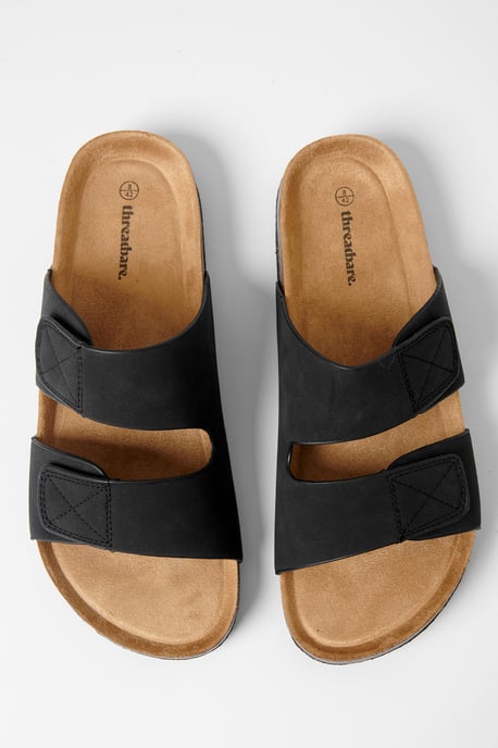 Black Faux Suede Two Strap Sandals - Image 2
