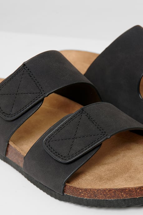 Black Faux Suede Two Strap Sandals - Image 3
