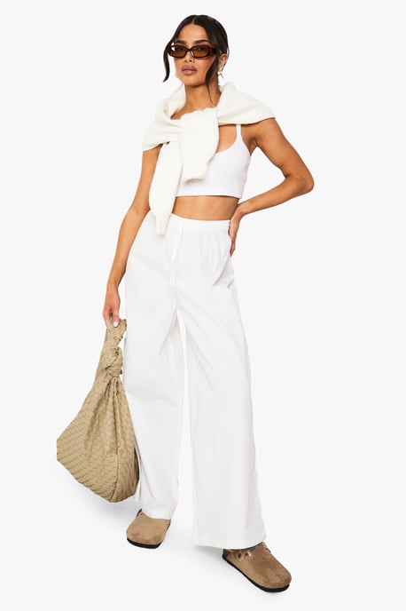 Petite Cotton Poplin Wide Leg Trouser - Image 1