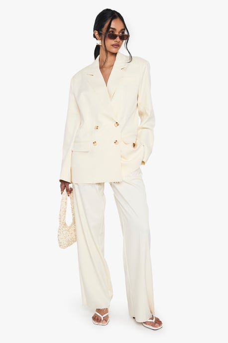 Woven Tailored Frayed Hem Wide Leg Trousers - Image 1