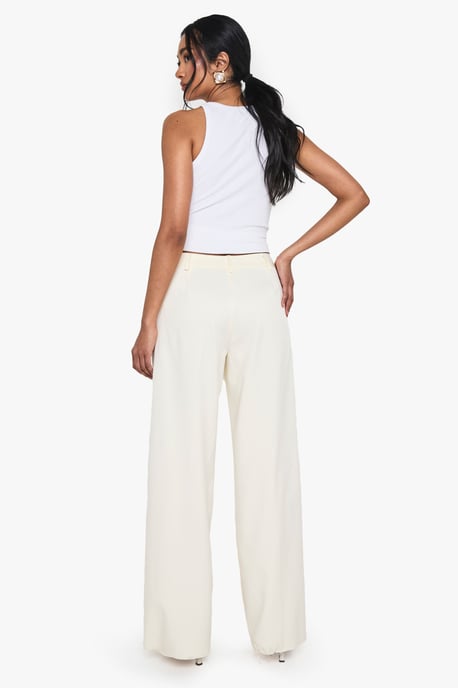 Woven Tailored Frayed Hem Wide Leg Trousers - Image 2
