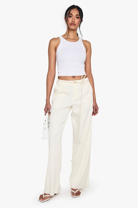 Woven Tailored Frayed Hem Wide Leg Trousers - Image 3