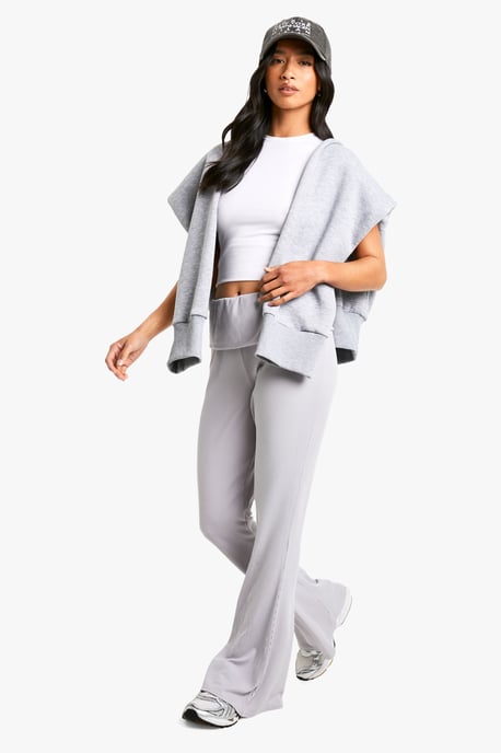 Petite Fold Over Waistband Soft Rib Flare Trouser - Image 1