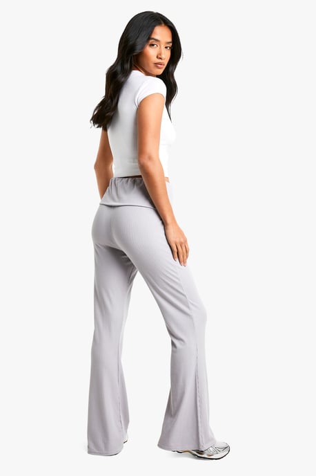 Petite Fold Over Waistband Soft Rib Flare Trouser - Image 2