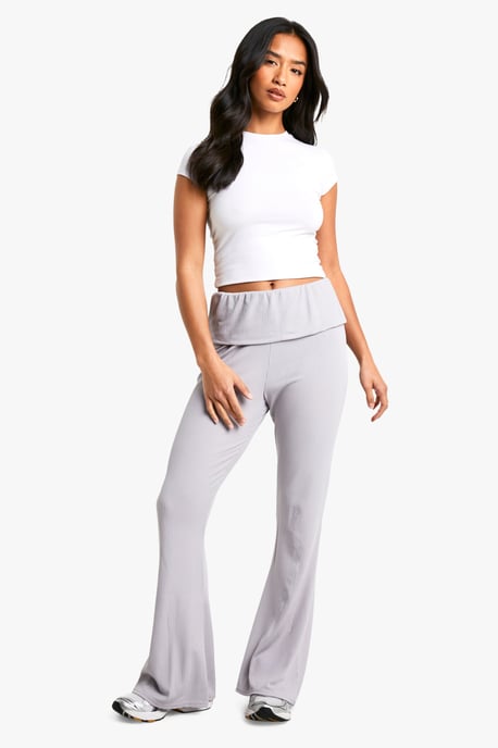 Petite Fold Over Waistband Soft Rib Flare Trouser - Image 3