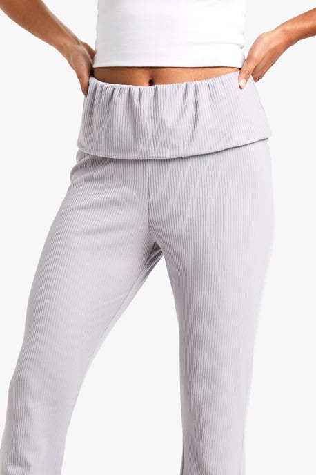 Petite Fold Over Waistband Soft Rib Flare Trouser - Image 4