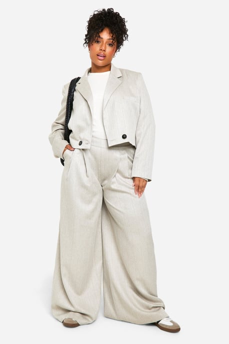 Plus Textured Pleat Front Extreme Wide Leg Trouser - Image 1