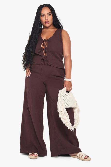 Plus Cheesecloth Elasticated Waist Trousers - Image 1