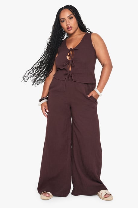 Plus Cheesecloth Elasticated Waist Trousers - Image 3