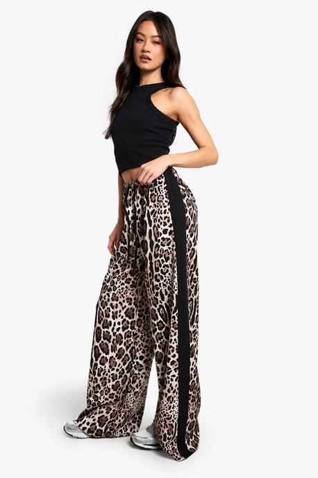 Tall Side Stripe Leopard Drawstring Wide Leg Trousers - Image 3
