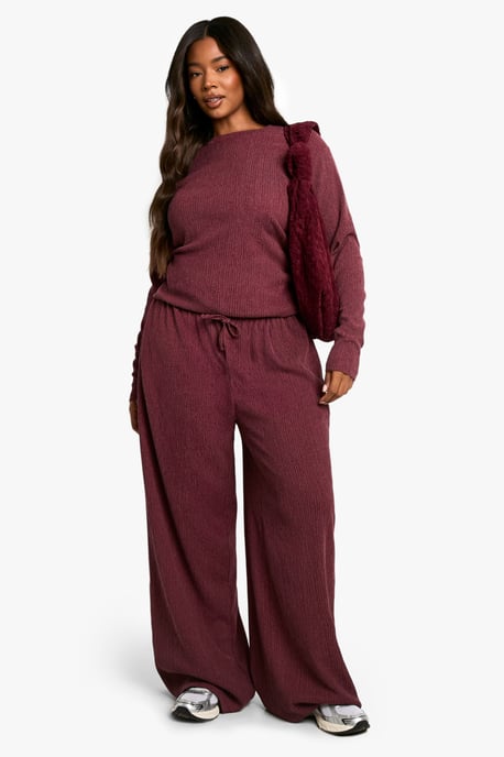 Plus Textured Drawstring Waist Trouser - Image 1