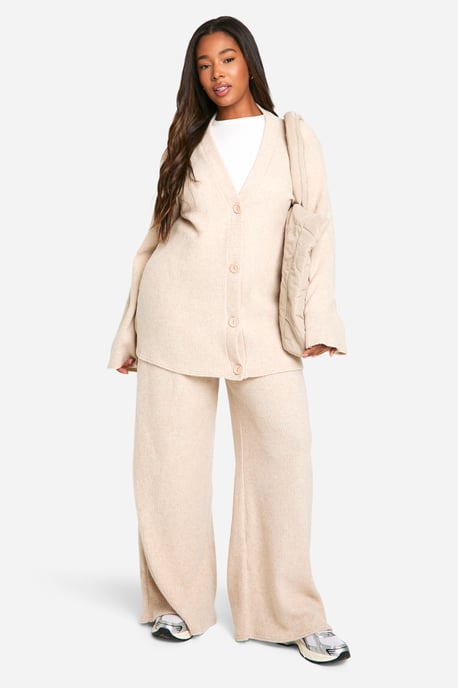 Plus Soft Rib Slouchy Cardigan & Wide Leg Trouser - Image 1