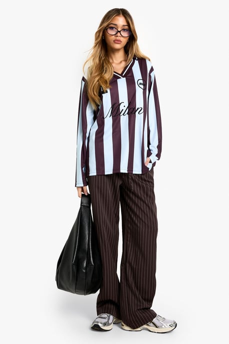 Pinstripe Drawstring High Waisted Trouser - Image 1