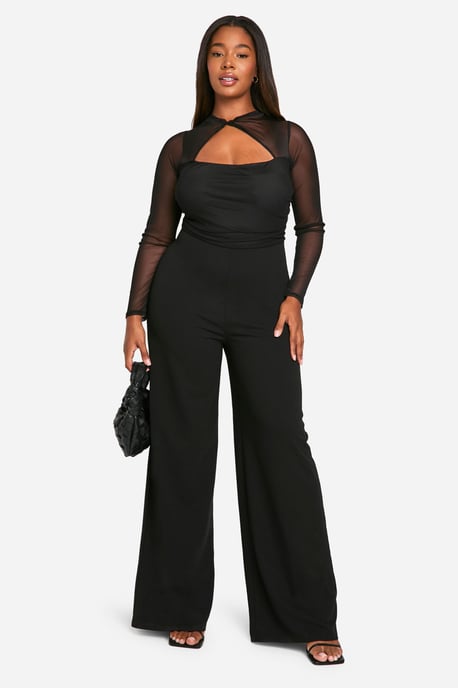Plus Mesh Twist Detail Wide Leg Jumpsuit - Image 1