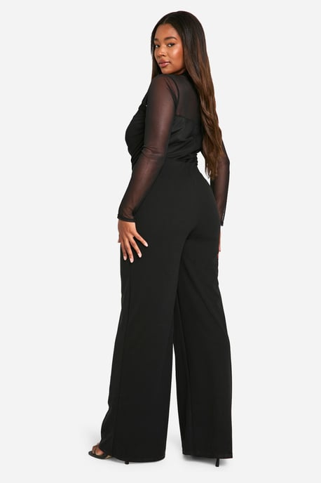 Plus Mesh Twist Detail Wide Leg Jumpsuit - Image 2