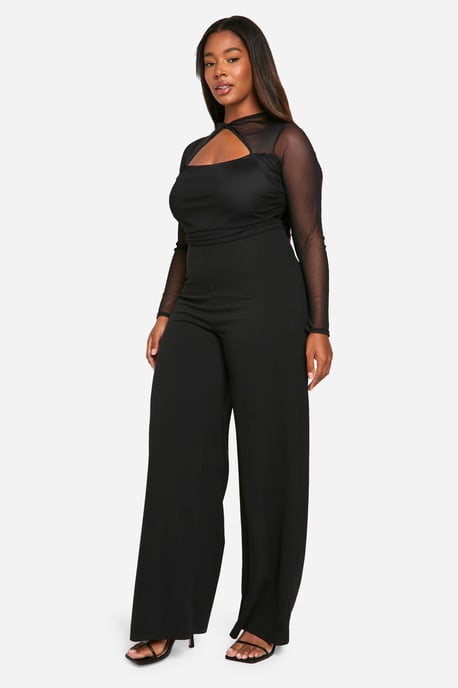 Plus Mesh Twist Detail Wide Leg Jumpsuit - Image 3