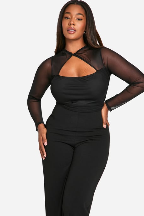Plus Mesh Twist Detail Wide Leg Jumpsuit - Image 4