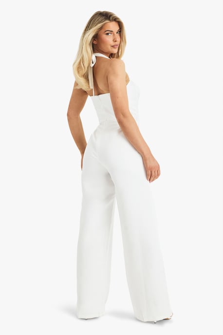 Premium Satin Boned Corset Halterneck Wide Leg Jumpsuit - Image 2
