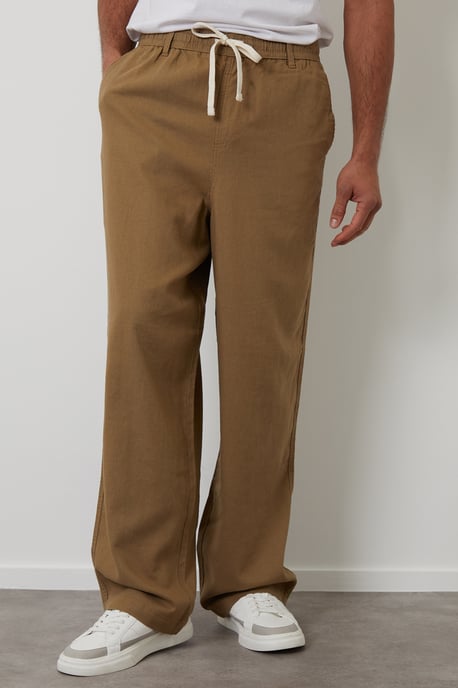 Stone Linen Blend Loose Fit Trousers - Image 1