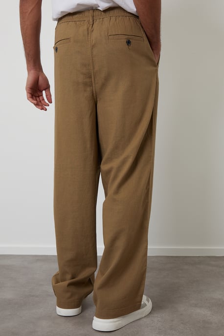 Stone Linen Blend Loose Fit Trousers - Image 2